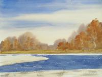 Watercolor Paintings - Autumn River 42 - Watercolor