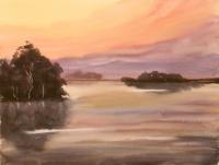 Watercolor Paintings - Sunset Evening By The Lake - Watercolor