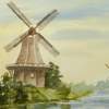 Windmills Near The River - Watercolor Paintings - By Hans Aabeck-Ackermann, Impressionist Painting Artist
