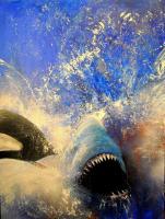Orca Vs Gt White - Acrylicenam Paintings - By Ian Robertson, Iksr Painting Artist