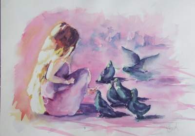 Linda - Feeding Time By Linda Boehk - Water Color