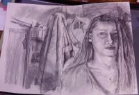 Self In Room - Charcoal Drawings - By Corrine Parry, Realism Drawing Artist