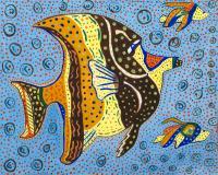 Angel Fish With Babies - Acrylics Paintings - By Judy Katon Heim, Interpretive Painting Artist