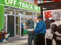 Off-Track Betting - Oil On Canvas Paintings - By Leslie Dannenberg, Realism Painting Artist