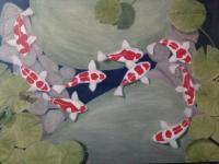 Koi Pond - Oil On Canvas Paintings - By Leslie Dannenberg, Realism Painting Artist