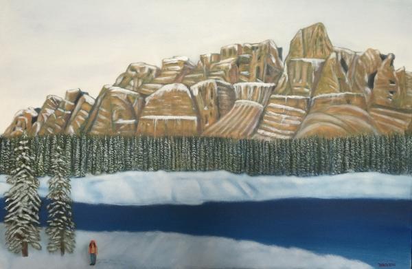 Canyons Buttes  Mountains - Visit To Castle Mountain - Oil On Canvas