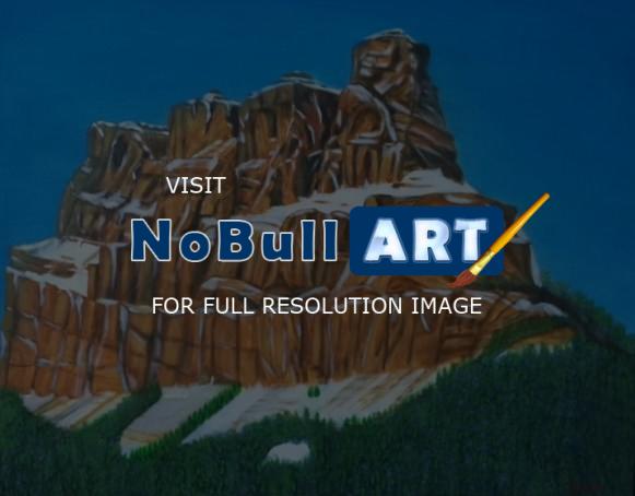 Canyons Buttes  Mountains - Castle Mountain Snow Capped - Oil On Canvas