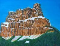 Castle Mountain Snow Capped - Oil On Canvas Paintings - By Leslie Dannenberg, Realism Painting Artist