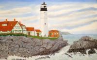 Portland Lighthouse - Oil On Canvas Paintings - By Leslie Dannenberg, Realism Painting Artist