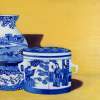 Blue Porcelain - Oil On Wood Block Paintings - By Leslie Dannenberg, Impressionism Painting Artist