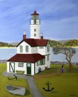 Anchor Island Lighthouse - Oil On Canvas Paintings - By Leslie Dannenberg, Realism Painting Artist