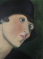 Woman In Hat  After Lempicka - Oil On Canvas Paintings - By Leslie Dannenberg, Impressionism Painting Artist