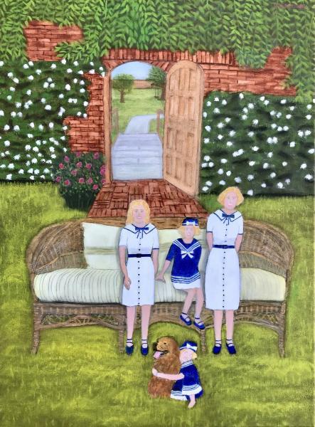 Interiors And Exteriors - Four Sisters In The Garden - Oil On Canvas