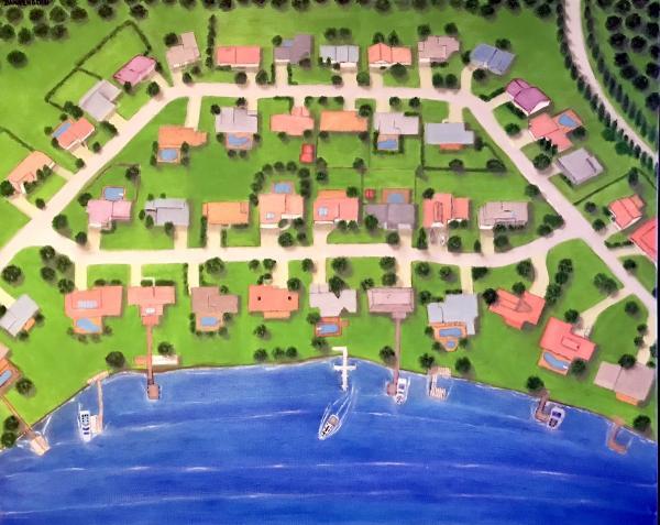 Seascapes - Waterfront Neighborhood - Oil On Canvas