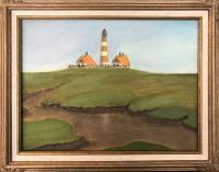 Seascapes - Orange Isle Light With Frame - Oil On Canvas