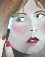 Applying Make Up - Oil On Canvas Paintings - By Leslie Dannenberg, Impressionism Painting Artist