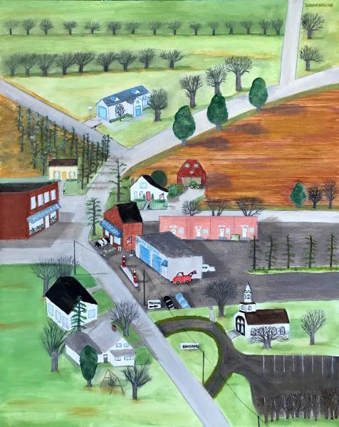 Buildings - Winter In A Small Town - Oil On Canvas