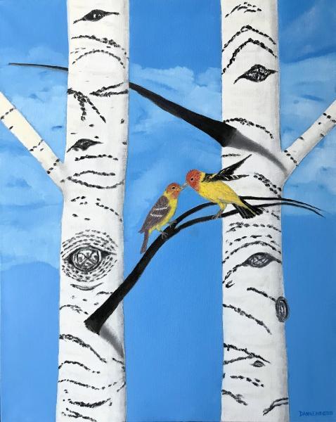 Birds - Western Tanager Pair - Oil On Canvas