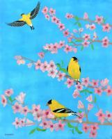 Birds Of A Feather American Goldfinch - Oil On Canvas Paintings - By Leslie Dannenberg, Realism Painting Artist