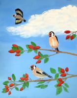 Birds Of A Feather European Goldfinch - Oil On Canvas Paintings - By Leslie Dannenberg, Realism Painting Artist