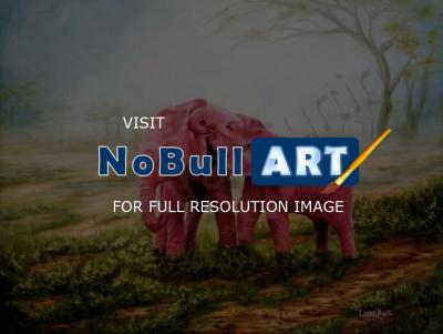 Wildlife Art - Pink Elephants - Oil