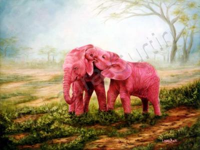 Wildlife Art - Pink Elephants - Oil