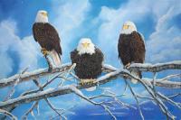 Eagles Warming In The Sun - Oil Paintings - By Laura Curtin, Wildlife Art Painting Artist