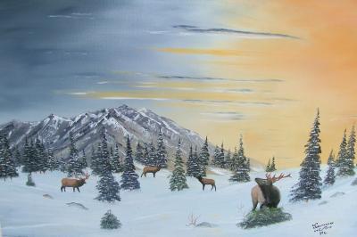 Wildlife - Crazy Mountains Sunset - Oils