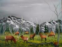Feeding  Elk - Oils Paintings - By Al Johannessen, Realistic Painting Artist