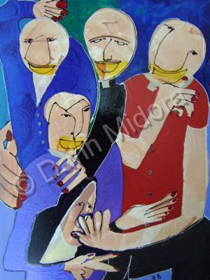 Men - Reunion With Old Friends - Oil And Plastic On Canvas