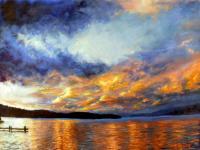 Sunset Over Skidoo Bay - Oil Paintings - By James Corwin, Atmospheric Painting Artist