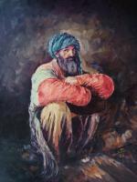 Afghan Old Man - 50X70Cm Paintings - By Akram Ati, Oil Painting On Canvas Painting Artist