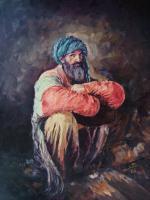 Afghan Old Man - 50X70Cm Paintings - By Akram Ati, Oil Painting On Canvas Painting Artist