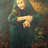 Old Women With Flower - 50X70Cm Paintings - By Akram Ati, Oil Painting On Canvas Painting Artist