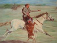 Buzkashi - 50X70Cm Paintings - By Akram Ati, Oil Painting On Canvas Painting Artist