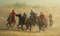 Buzkashi - 120X180Cm Paintings - By Akram Ati, Oil Painting On Canvas Painting Artist