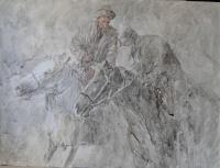 Buzkashi - 50X60Cm Paintings - By Akram Ati, Mud-Ern Painting Artist