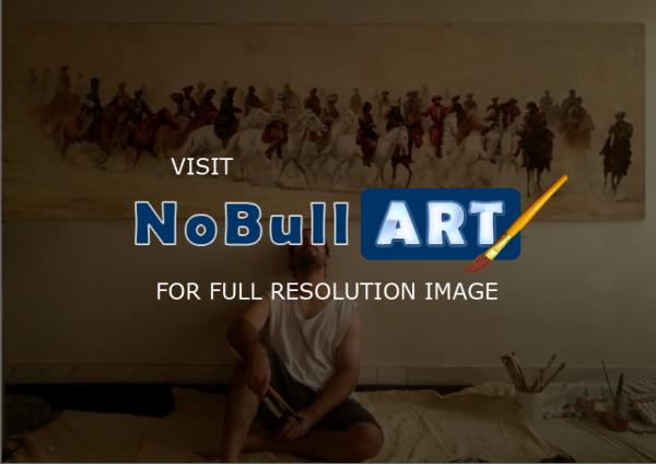 B - Buzkashi - Oil Color On Canvas 100X300Cm