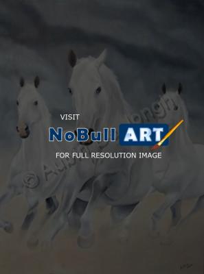 Aubin - Three Horses - Oil On Canvas
