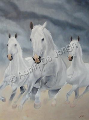 Aubin - Three Horses - Oil On Canvas