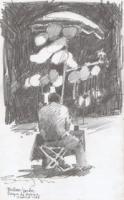 Balloon Vendor - Madrid Spain - Pencil Drawing Drawings - By Dave Barazsu, Realisic Drawing Artist