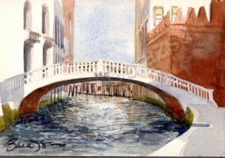 Landscape - Bridge With Spindles - Venice Italy - Watercolor