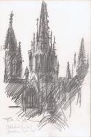 Landscape - Cathedral Le Seo - Barcelona Spain - Pencil Drawing
