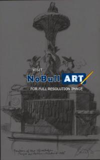 Pencil Drawing - Fountain De Alcachofa - Madrid Spain - Pencil Drawing