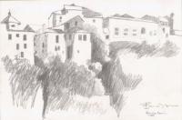 Landscape - Hillside Homes Ronda Spain - Pencil Drawing