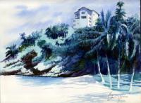 Hotel - Puerto Vallarta Mexico - Watercolor Paintings - By Dave Barazsu, Realisic Painting Artist