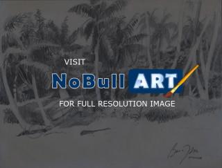 Landscape - Beach With Palms - Moorea French Polynesia - Pencil Drawing