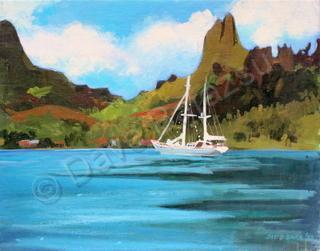 Landscape - Sailboat On Cooks Bay - Moorea French Polynesia - Oil Painting