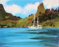 Landscape - Sailboat On Cooks Bay - Moorea French Polynesia - Oil Painting