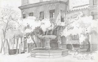 Landscape - Plaza De Alianza - Seville Spain - Pencil Drawing